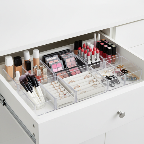 Set of 6 stackable crystal clear drawer organizers